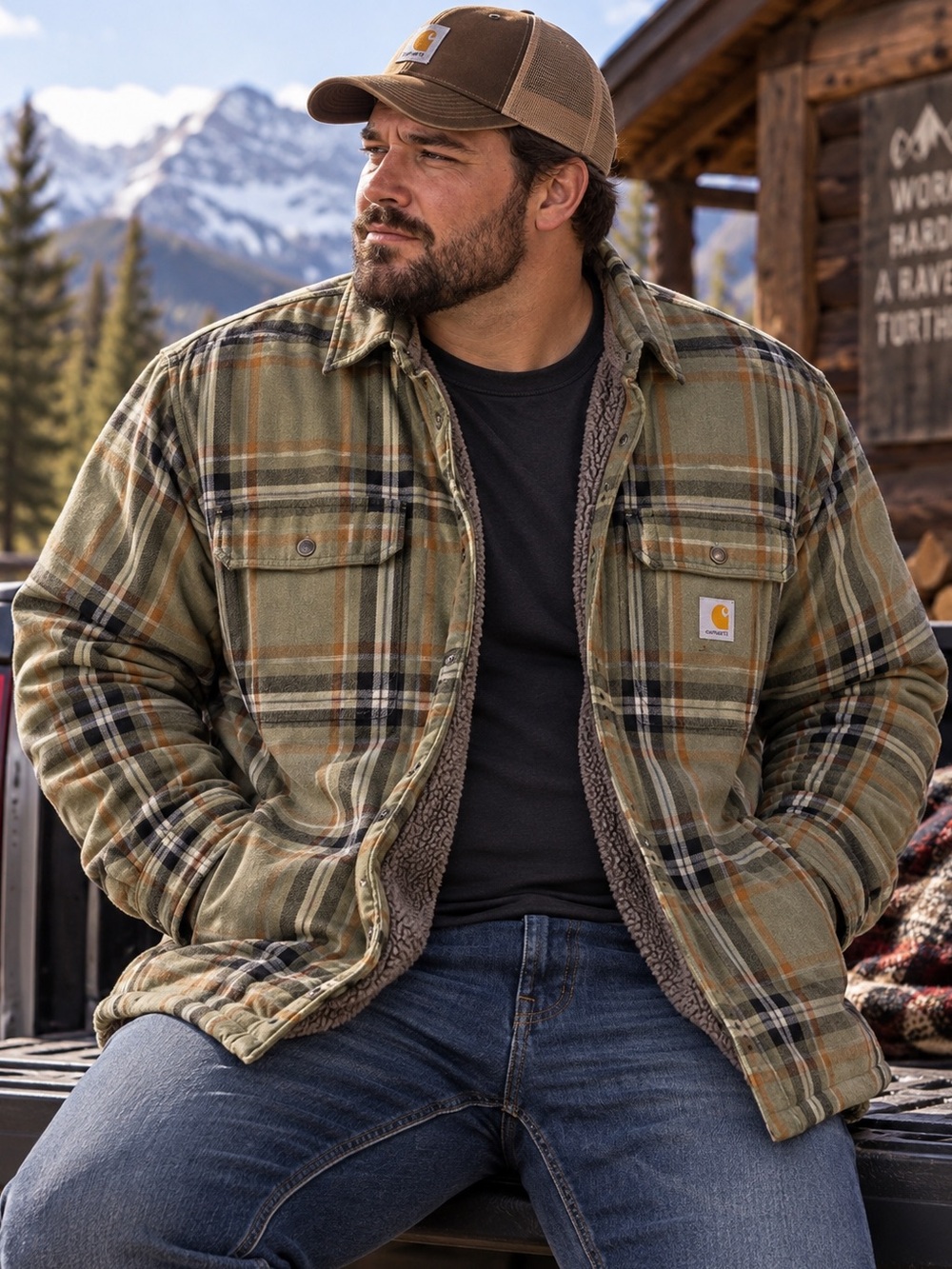 Carhartt TJ4452-M 4XL Sherpa Lined Plaid Shirt Jac Relaxed Fit Jacket